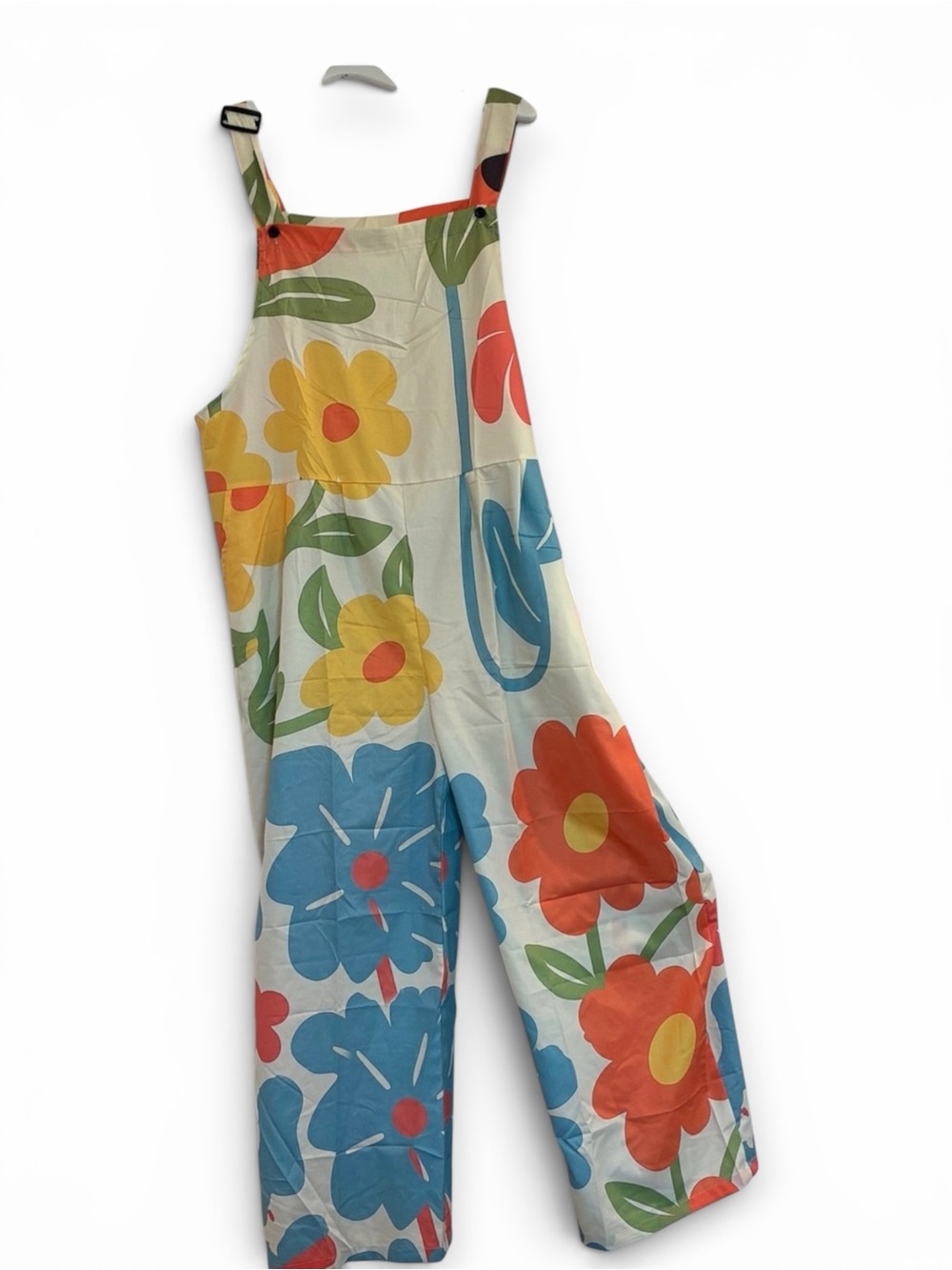 SHEIN White Floral Wide-Leg Jumpsuit with Blue, Yellow & Coral Flowers - Picture 2 of 5